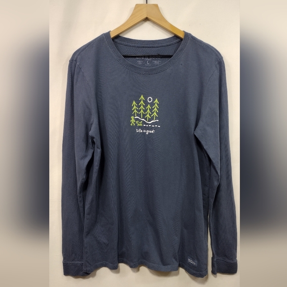 Life is Good Moonlight Woods Long Sleeve Vintage Crusher Tee Women's L Blue - Picture 1 of 9